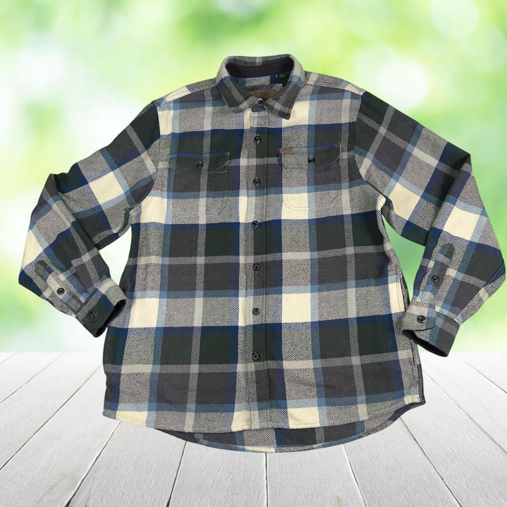ORVIS Flannel Shirt Jacket Shacket Heavyweight Plaid Outdoor Workwear Blue Men L